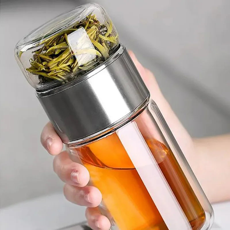 420ML Tea Water Bottle with Infuser - Borosilicate Glass - Double Layer