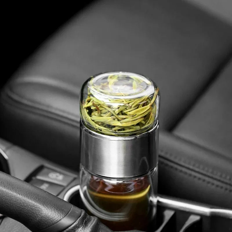420ML Tea Water Bottle with Infuser - Borosilicate Glass - Double Layer