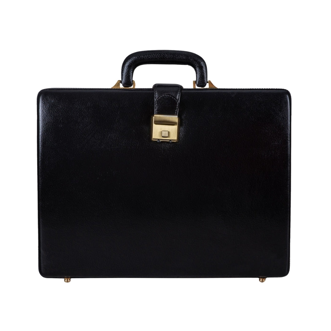 Leather Executive Men's Leather Attache Briefcase - Black