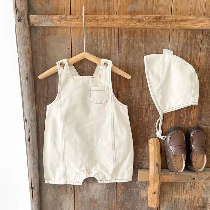Baby Denim Overalls with Matching Hat
