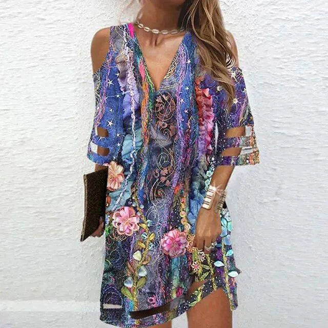 Boho Chic V-Neck Tie-Dye Dress