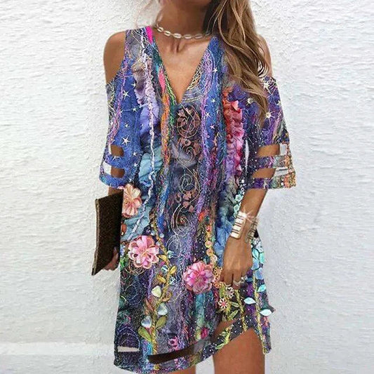 Boho Chic V-Neck Tie-Dye Dress