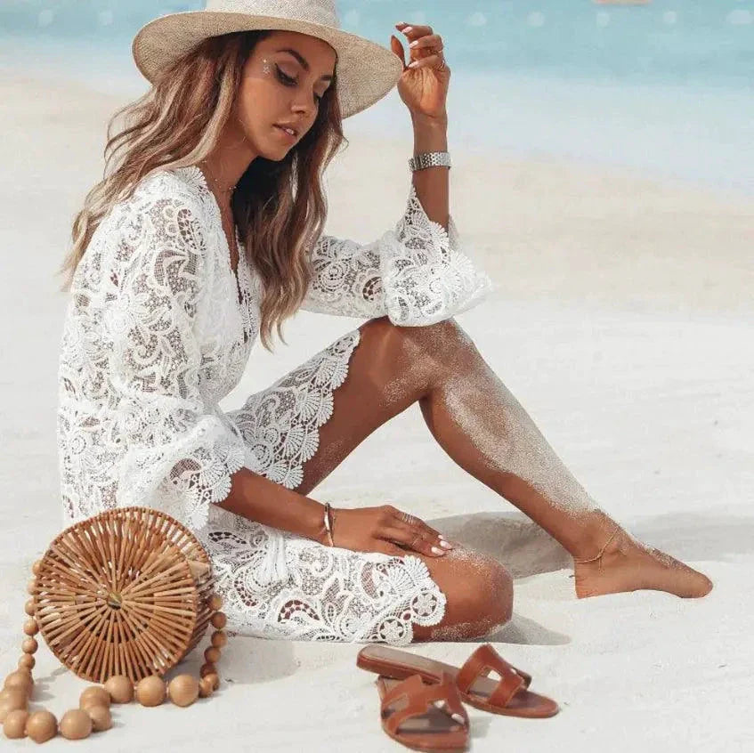 Boho Lace Maxi Beach Cover-Up Dress