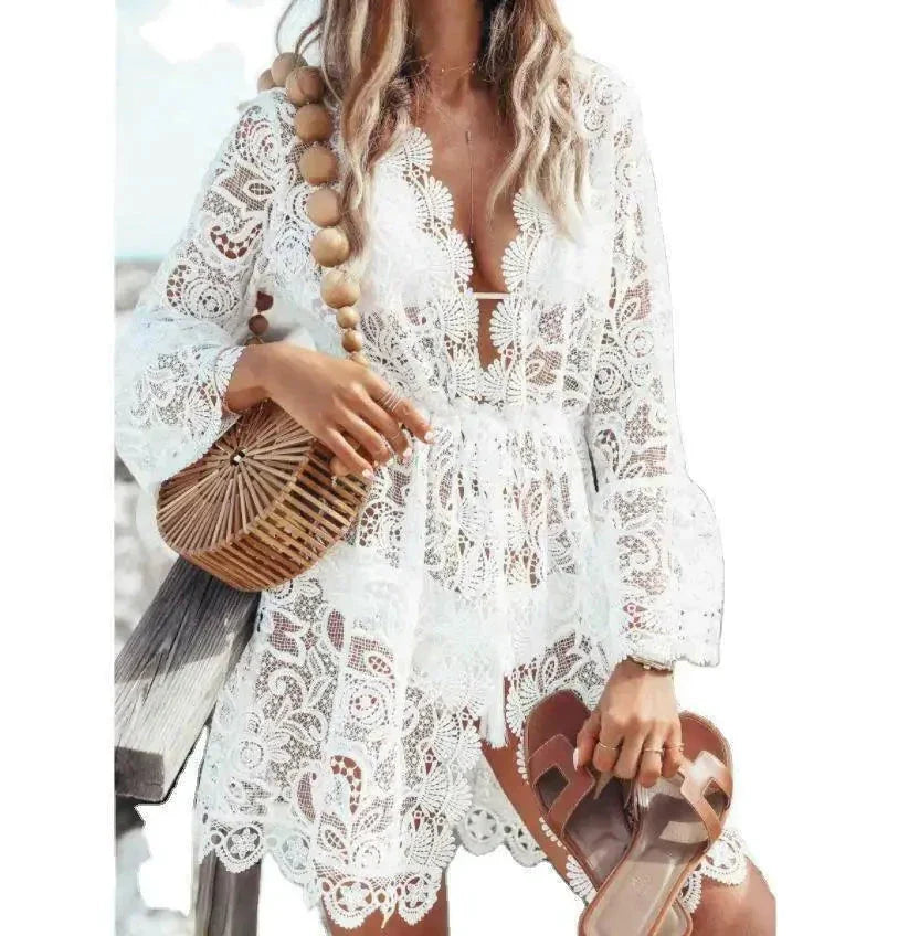 Boho Lace Maxi Beach Cover-Up Dress