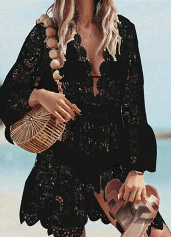 Boho Lace Maxi Beach Cover-Up Dress