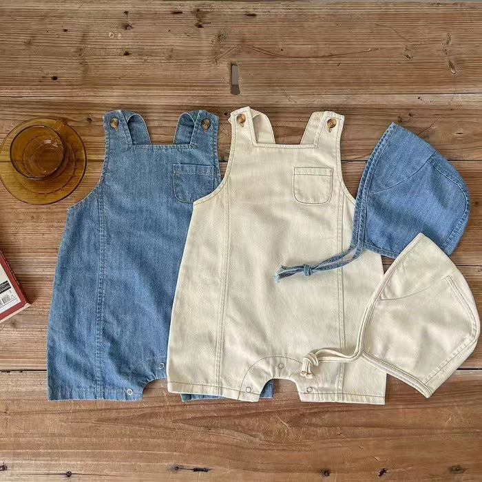 Baby Denim Overalls with Matching Hat