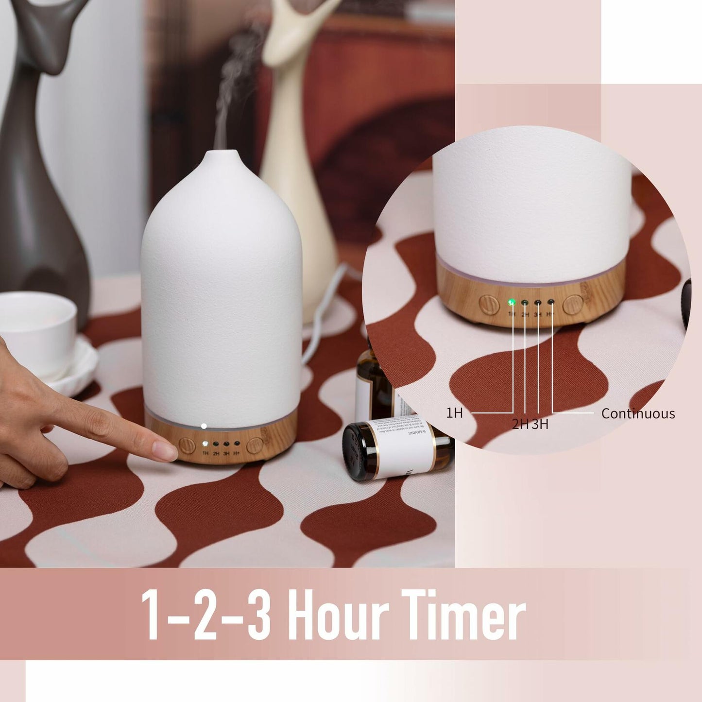 Ceramic Ultrasonic Oil Diffuser Wood Grain Black 100ML USB Adapter 7-Color LED